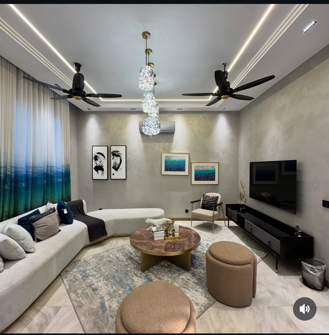 A modern living-room set styled in the showroom